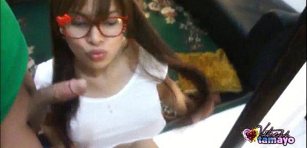  Perky Asian Tranny In Glasses Sucks Cock With Facial